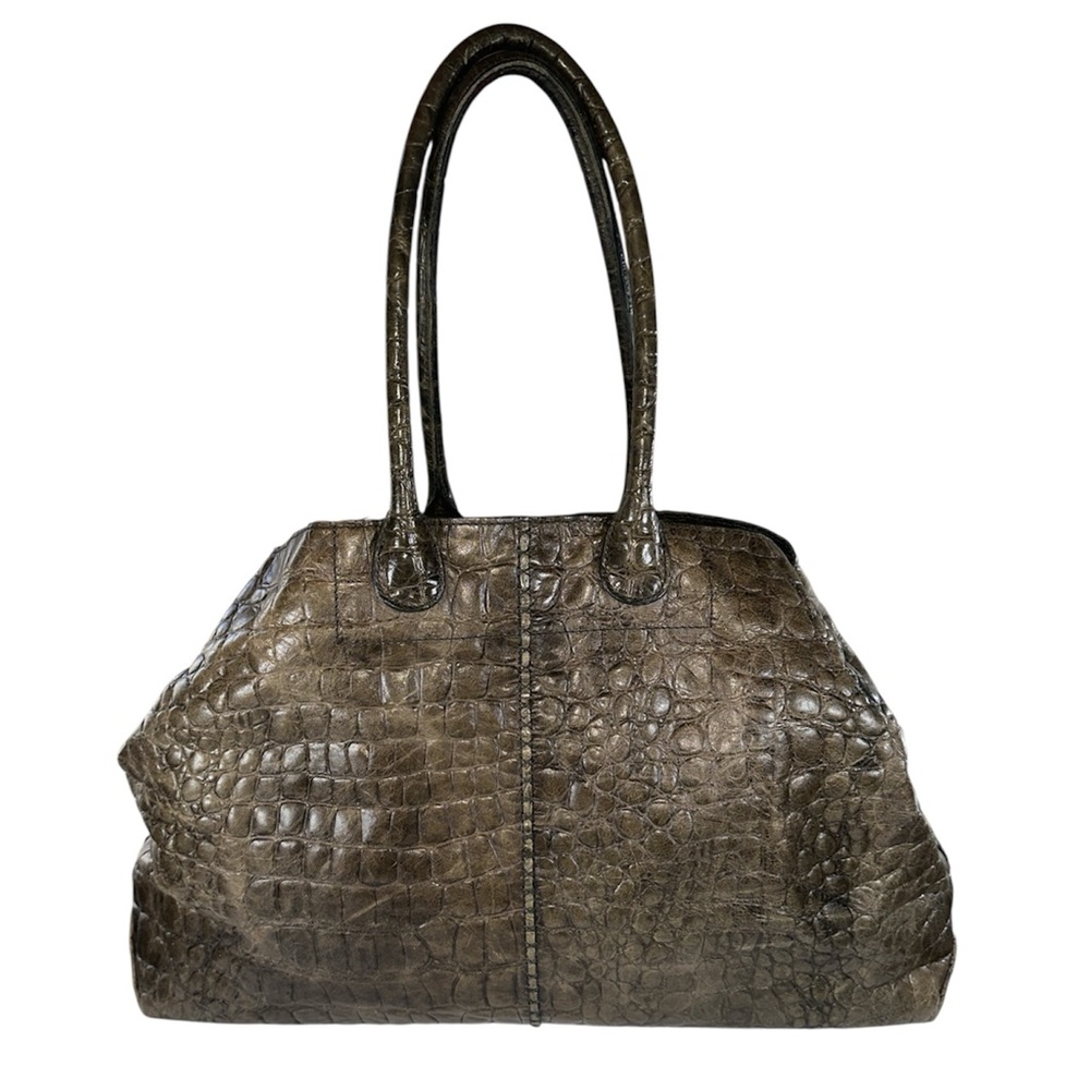 Liebeskind Berlin Chelsea Shopper Tote Olive Brown Croc Embossed Leather